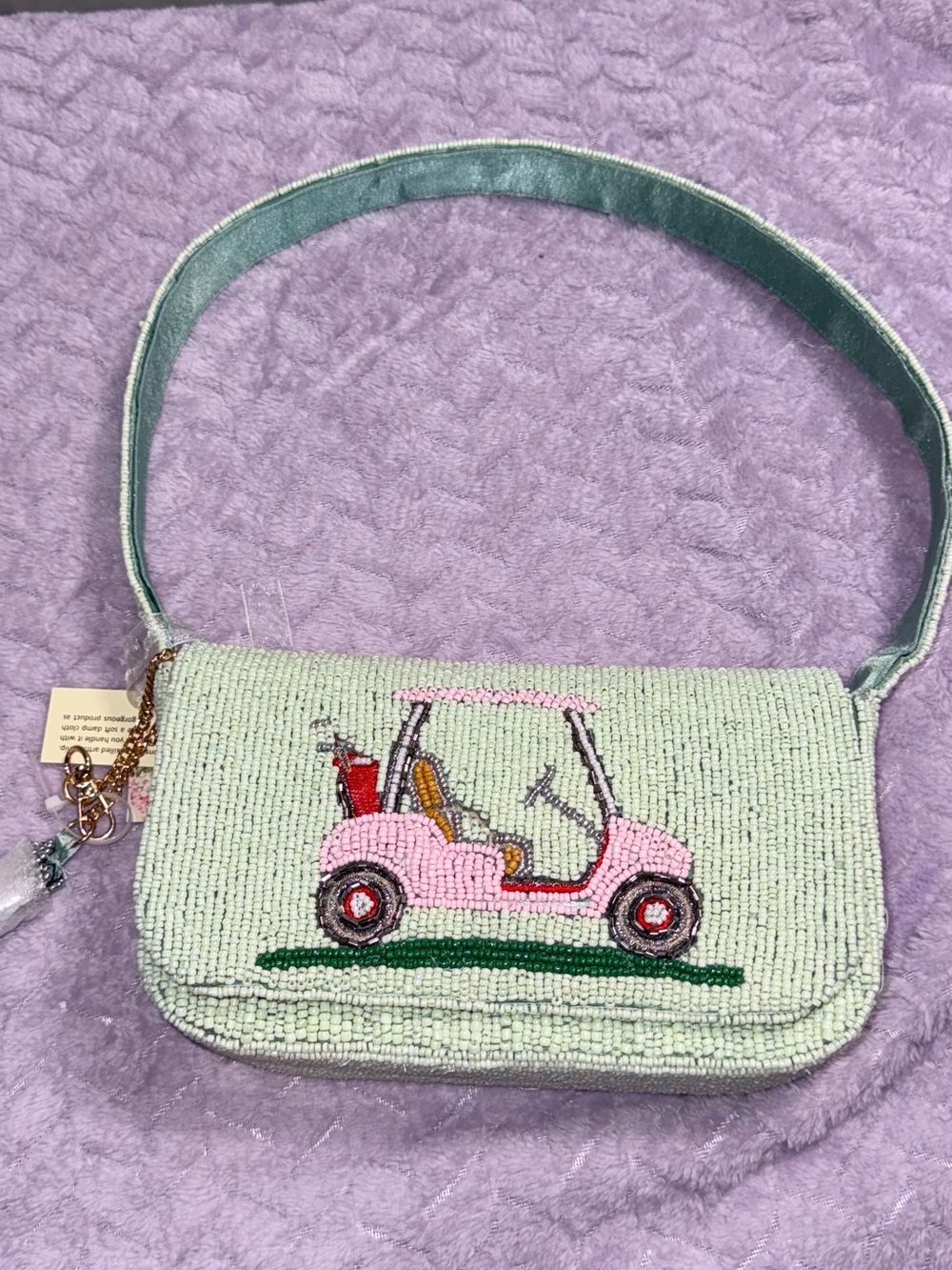 Viral Beaded Golf Cart Shoulder Bag Mint Pink NWT Golf Purse